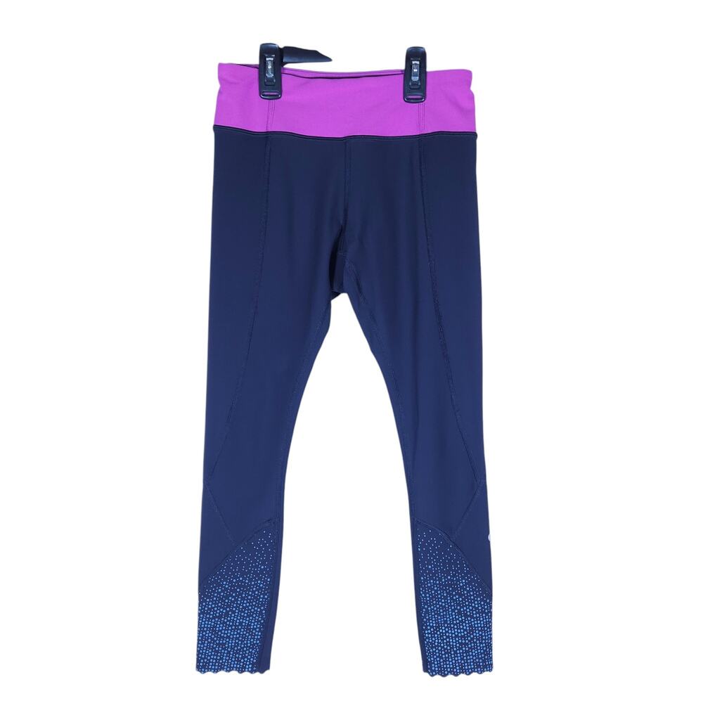 Lululemon Leggings 4 Navy Blue Pink High Rise Cropped Stretchy Workout Yoga Pant